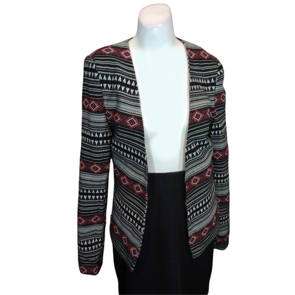 Black/Red/White Aztec Pattern Open Jacket For Gir… - image 1